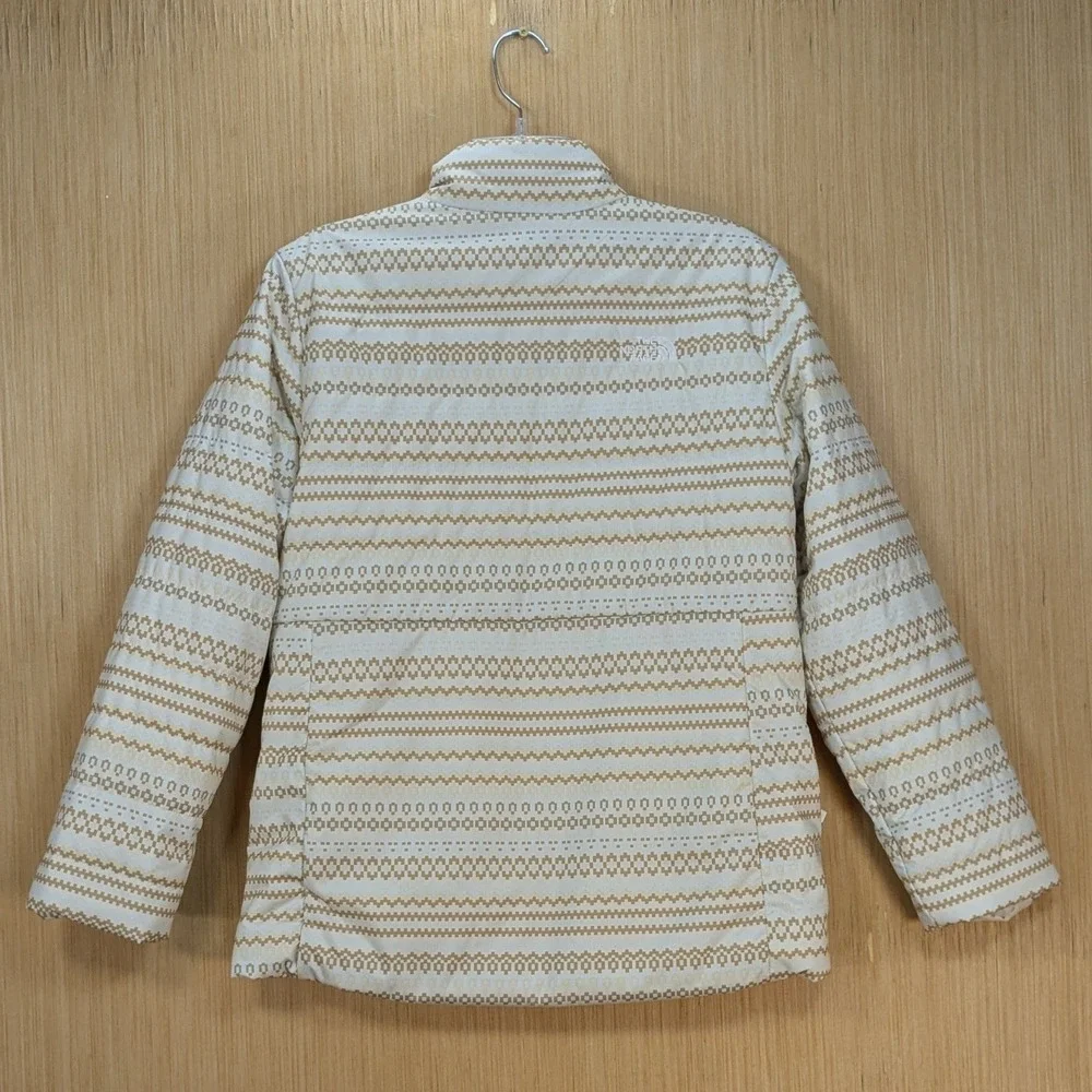 The North Face Girls XL‎ 18 Reversible Mossbud Swirl Jacket Tan White Fair Isle
